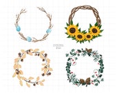 Seasonal Wreaths Digital Planner Stickers Four Seasons Clipart for GoodNotes, Bullet Journals, Scrapbooks Spring Summer Autumn Winter