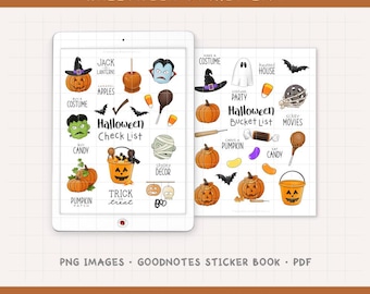 Halloween Bucket List Digital Planner Stickers - Holiday Activity Icons (PNG, GoodNotes, PDF)