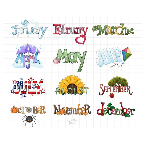 Month Name Doodles Digital Planner Stickers GoodNotes | Etsy