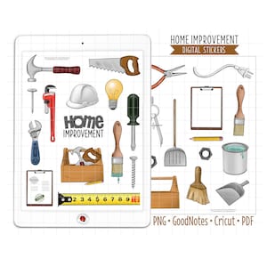 Home Improvement Digital Planner Stickers, GoodNotes Stickers, Pre-Cropped PNG, Printable PDF, Workshop Tools, Handyman Journal Stickers