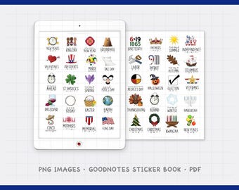 US Holidays & Seasons Digital Planner Stickers - Annual Calendar Icons (PNG, GoodNotes, PDF)