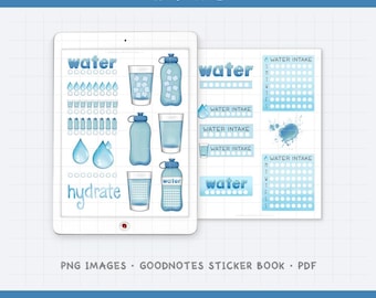 Hydration Trackers Digital Planner Stickers - Daily & Weekly Water Intake (PNG, GoodNotes, PDF)