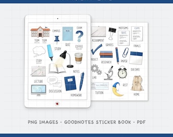 Student Life Digital Planner Stickers - School, Education, & Studying Icons (PNG, GoodNotes, PDF)
