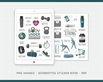 Fitness Digital Planner Stickers - Workout, Exercise, & Gym Icons  (PNG, GoodNotes, PDF)