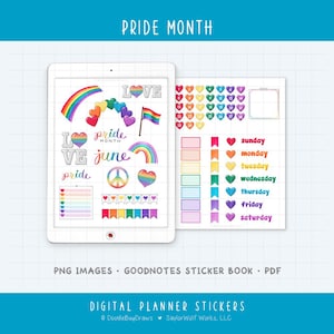 Pride Month - June Monthly Digital Planner Sticker Kit - Rainbow Calendar Theme (PNG, GoodNotes, PDF)