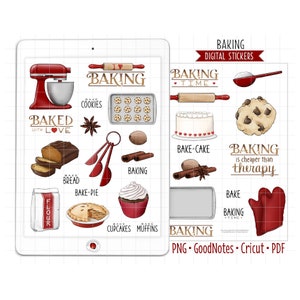 Pegatinas para agenda digital de repostería, pegatinas de GoodNotes, PNG precortado, PDF imprimible, delicias, cocina, postres, pegatinas para diario de alimentos