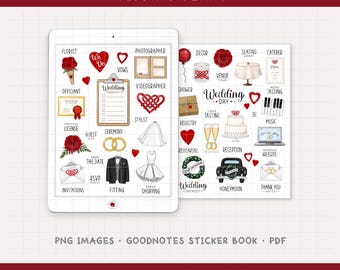 Wedding Checklist Digital Planner Stickers - Marriage Planning Icons (PNG, GoodNotes, PDF)
