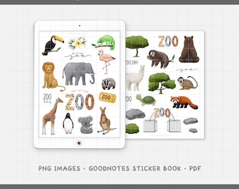 Day at the Zoo Digital Planner Stickers - Zoo Animals & Wildlife Icons (PNG, GoodNotes, PDF)