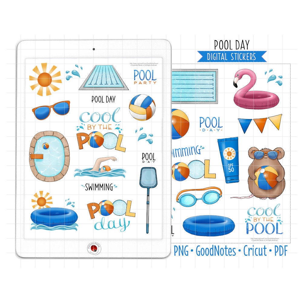 Fiesta en la piscina pegatina - Etsy México, image size:1000x1000