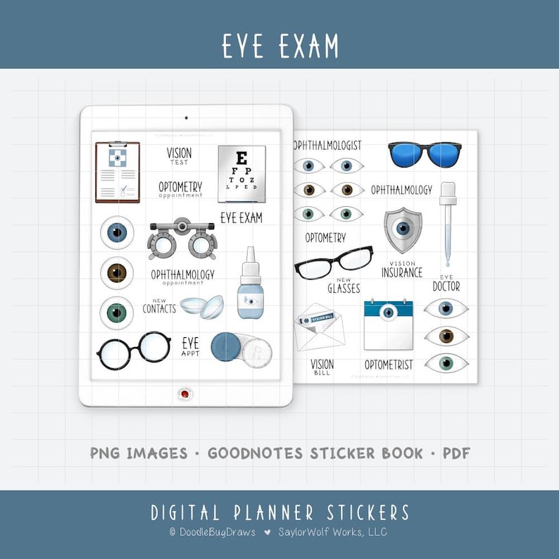 Sticker Optometry Eye Exam Digital Planner Stickers - Optometrist and Vision Icons (PNG ...