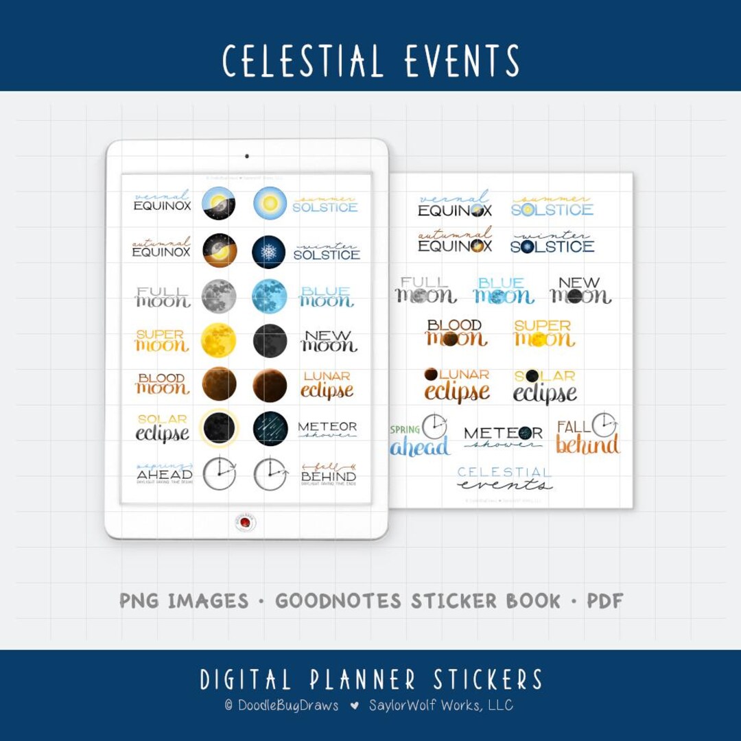 Celestial Events Digital Planner Stickers – Moon Phases, Eclipses ...