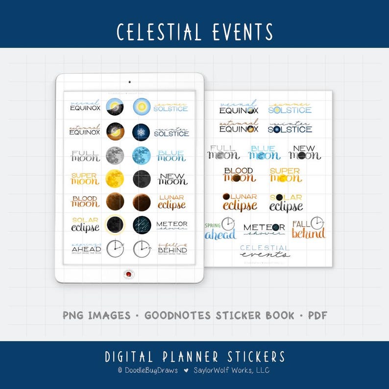Celestial Events Digital Planner Stickers – Moon Phases, Eclipses ...