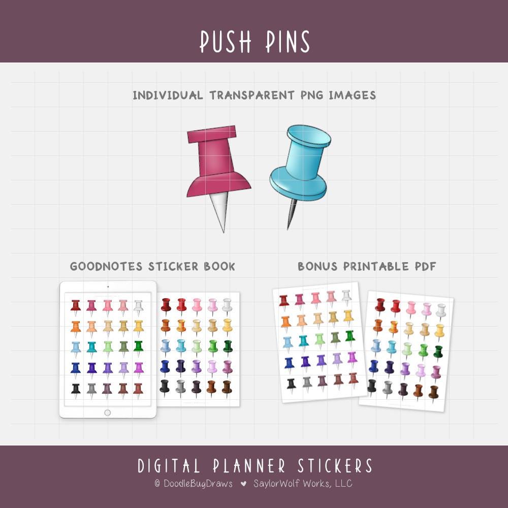Push Pins Digital Planner Stickers - Thumbtack Icons for Reminders (PNG ...