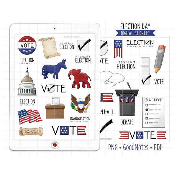 Vote, Election Day Digital Planner Stickers, GoodNotes Stickers, Pre-Cropped PNG, Printable PDF, Voting, Government Journal Stickers