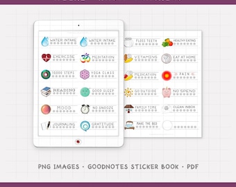 Weekly Habit Tracker Digital Planner Stickers - Self Care & Healthy Routines (PNG, GoodNotes, PDF)