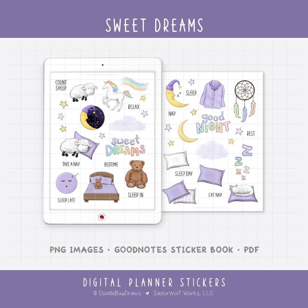 Sleep Pattern Stickers Sleep Digital Planner Stickers - Rest, Nap, Count Sheep Icons (PNG ...
