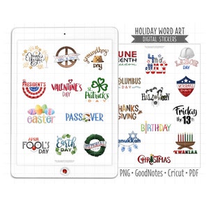 Annual Holidays Digital Planner Stickers, GoodNotes Stickers, Pre-Cropped PNG, Printable PDF, Yearly Calendar Icons Journal Stickers