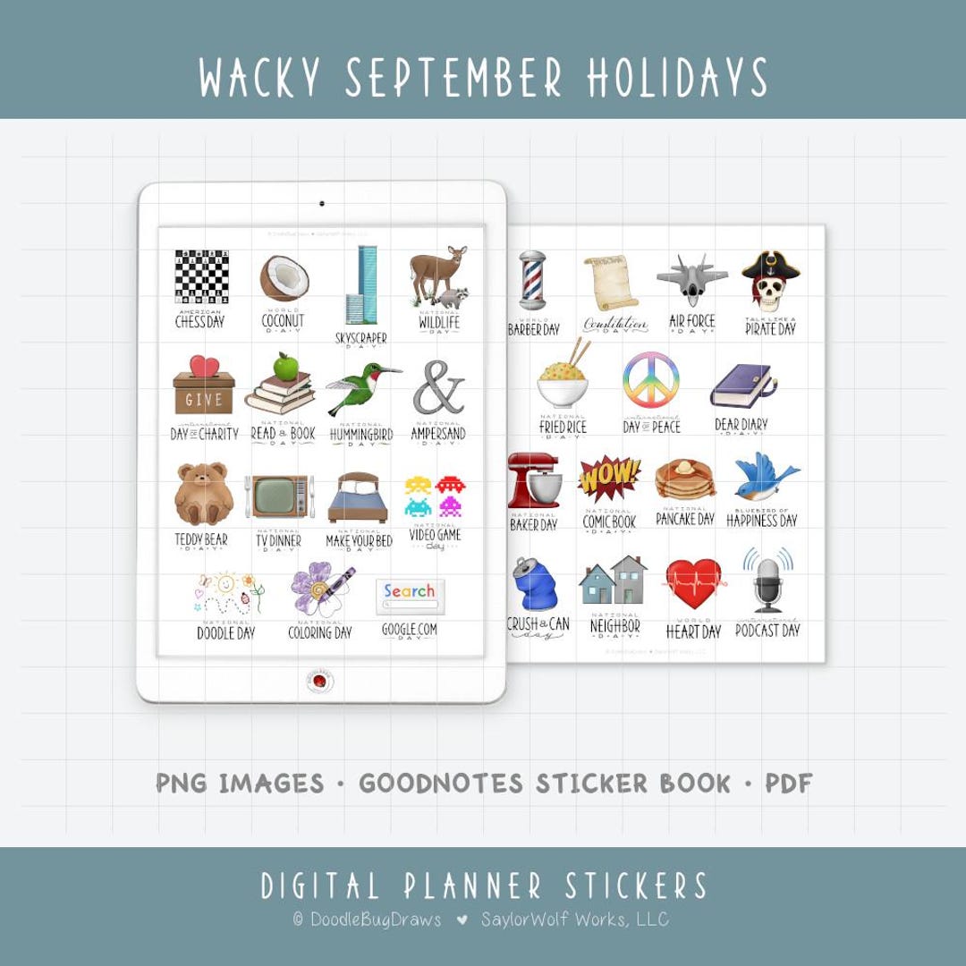 September Wacky Holidays Digital Planner Stickers - National Day ...