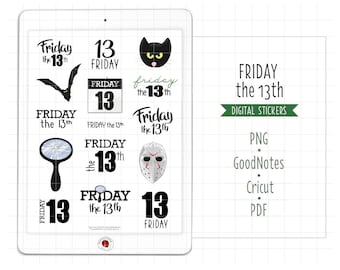 Friday the 13th Digital Planner Stickers, GoodNotes Stickers, Pre-Cropped PNG, Printable PDF, Bad Luck, Superstition, Journal Stickers
