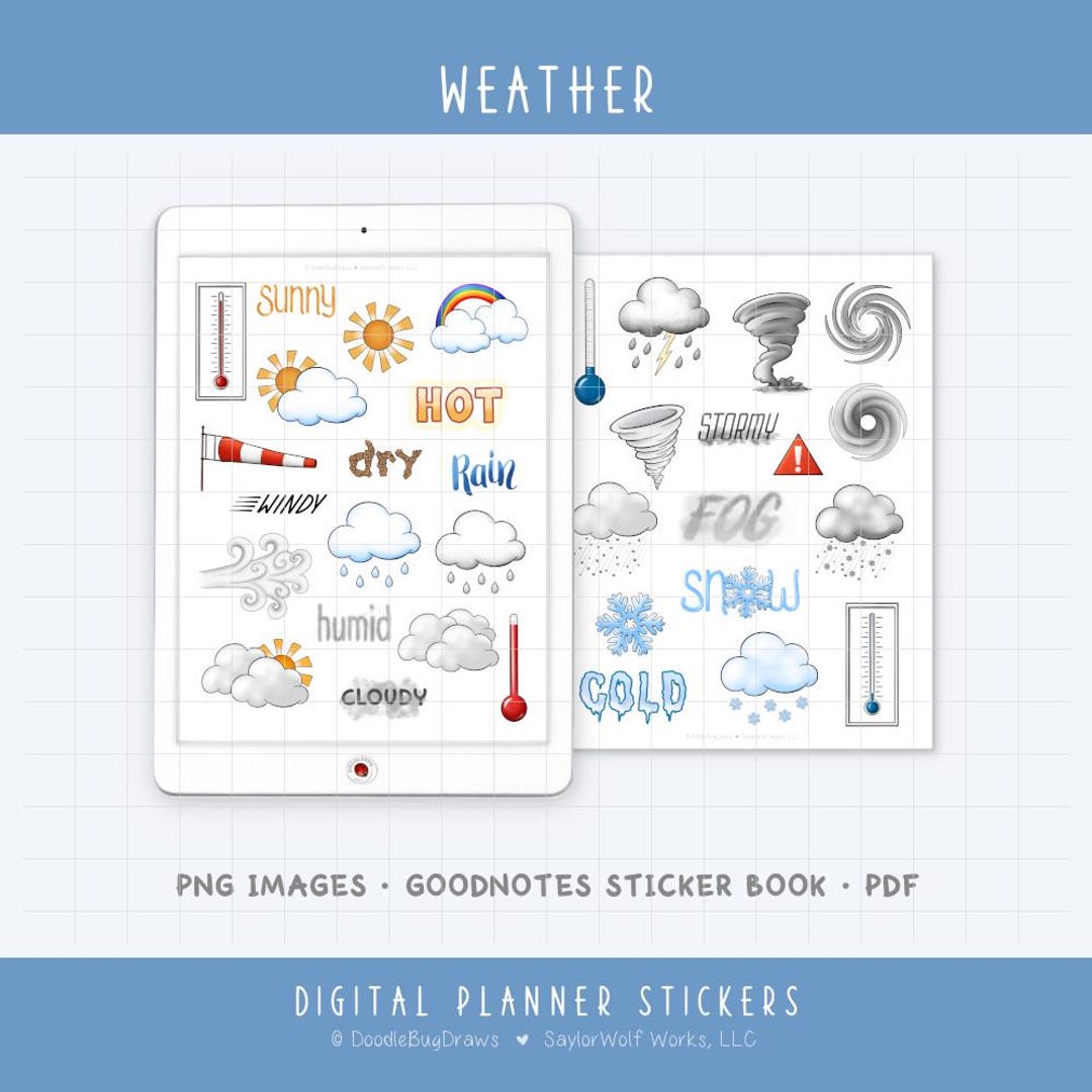 Weather Digital Planner Stickers - Forecast and Meteorology Icons (PNG ...