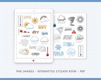 Weather Digital Planner Stickers - Forecast and Meteorology Icons (PNG, GoodNotes, PDF)