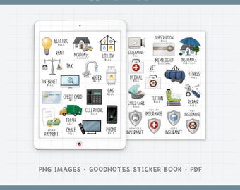 Bill Reminders Digital Planner Stickers - Expenses & Payment Tracker Icons (PNG, GoodNotes, PDF)