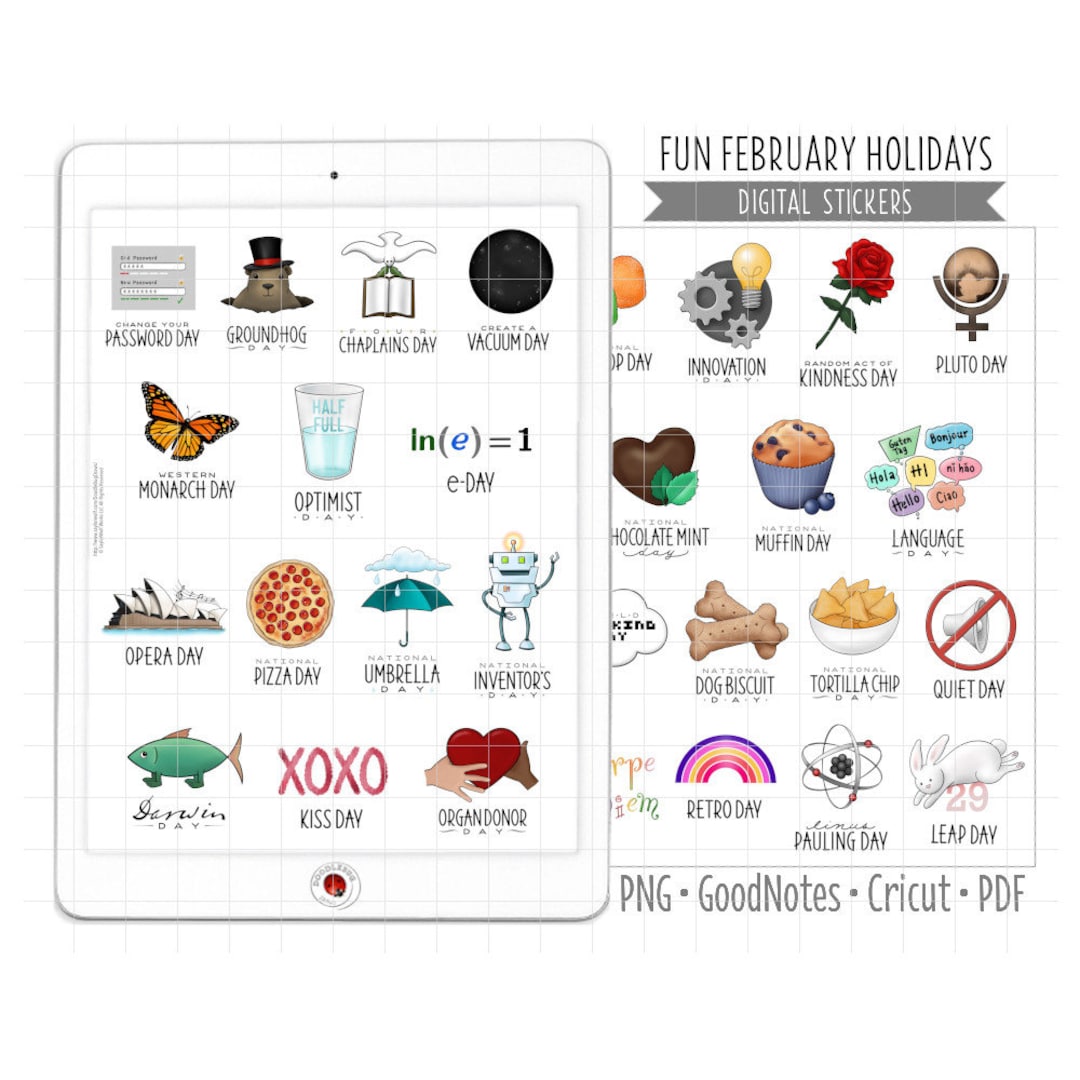 February Wacky Holidays Digital Planner Stickers National Day
