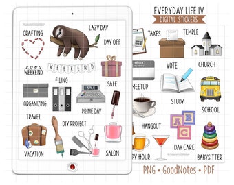 Everyday Life IV Digital Planner Stickers, GoodNotes Stickers, Pre-Cropped PNG, Printable PDF, Weekend, Journal Stickers