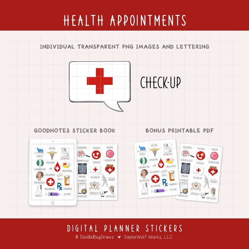 Health Appointments Digital Planner Stickers - Wellness and Medical ...