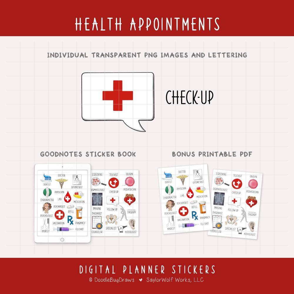 Health Appointments Digital Planner Stickers - Wellness and Medical ...