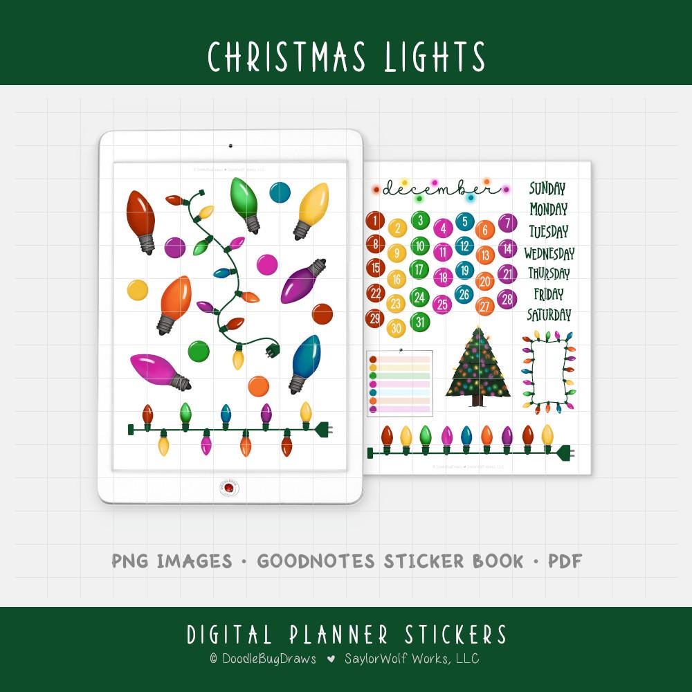 Christmas Lights - December Monthly Digital Planner Sticker Kit ...