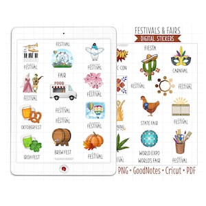 Festivals and Fairs Digital Planner Stickers, GoodNotes Stickers, Pre-Cropped PNG, Printable PDF, Fun Events, Recreation Journal Stickers