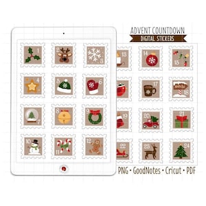 Advent Calendar Digital Planner Stickers - Christmas Countdown December Icons (GoodNotes, PNG, Cricut, Printable PDF)
