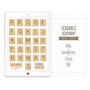 Scrabble Tiles Digital Planner Stickers, Alphabet Letter Tiles, GoodNotes Stickers, Pre-Cropped PNG, Printable PDF, Journal Stickers