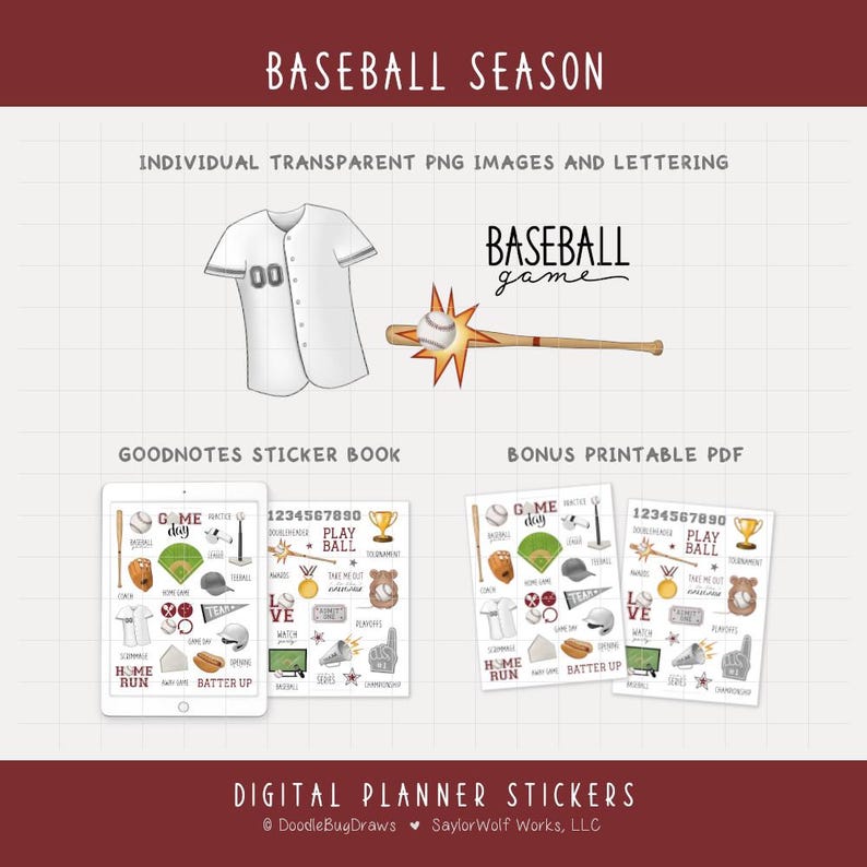 Baseball Digital Planner Stickers - Game Day, Practice Schedule, Sports ...