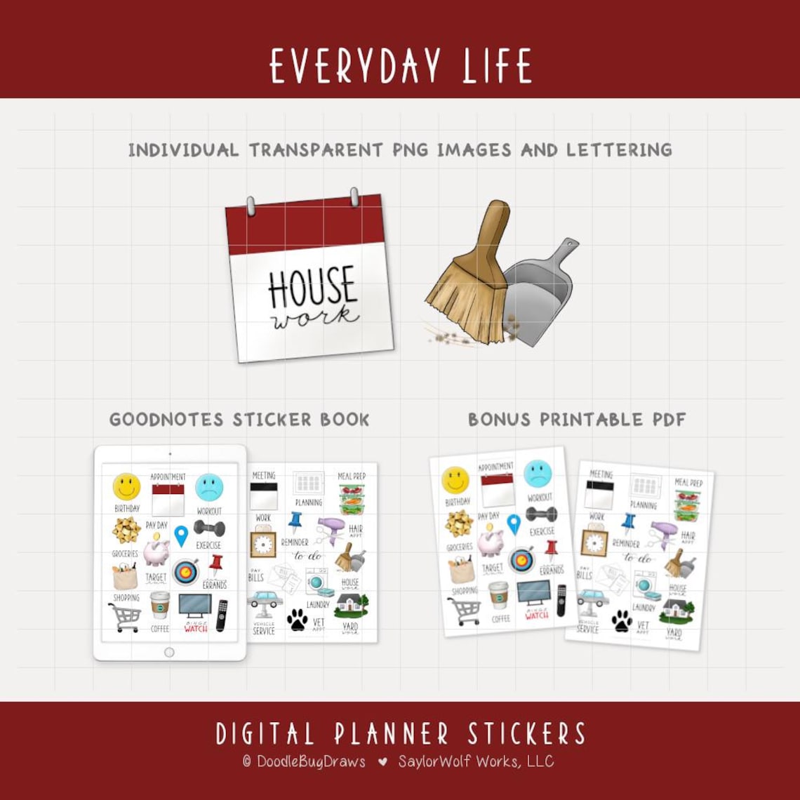 Everyday Life Digital Planner Stickers - Daily Routines, Errands, and ...
