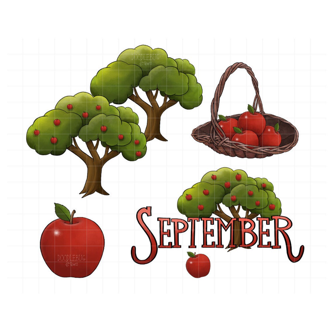 September Apple Tree Clipart and Digital Planner Stickers | Etsy