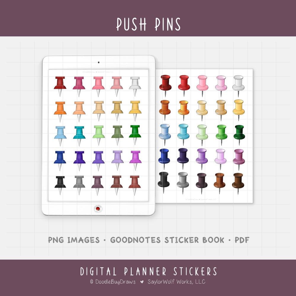 Push Pins Digital Planner Stickers - Thumbtack Icons for Reminders (PNG ...