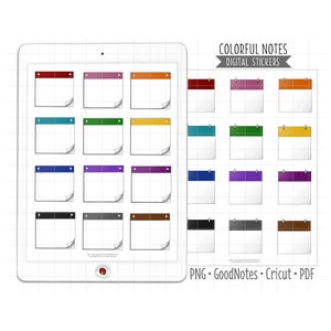Colorful Notes Digital Planner Stickers, GoodNotes Stickers, Pre-Cropped PNG, Printable PDF, Calendar Sticky Notes, Journal Stickers