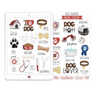 Digitale plannerstickers hondeneigenaar, GoodNotes-stickers, voorgesneden png, afdrukbare pdf, dierenverzorging, hondenliefhebber, herinneringen dierenarts, dagboekstickers