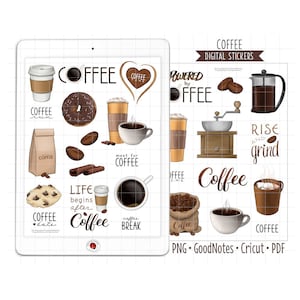 Coffee Digital Planner Stickers - Hot Drinks & Beverage Icons (GoodNotes, PNG, Cricut, Printable PDF)