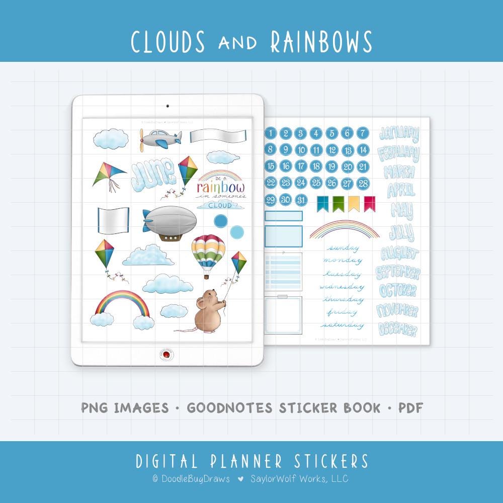 Clouds & Rainbows - June Monthly Digital Planner Sticker Kit - Be a ...