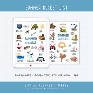 Sommer Bucket List Digitale Planer Aufkleber - Lustige Symbole für saisonale Aktivitäten (PNG, GoodNotes, PDF)