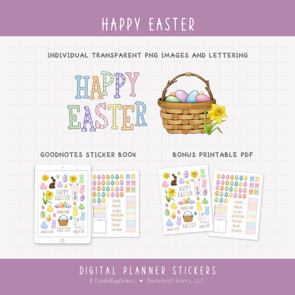 Happy Easter - March / April Monthly Digital Planner Sticker Kit ...