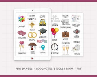 Life Events Digital Planner Stickers - Milestones & Special Occasion Icons (PNG, GoodNotes, PDF)