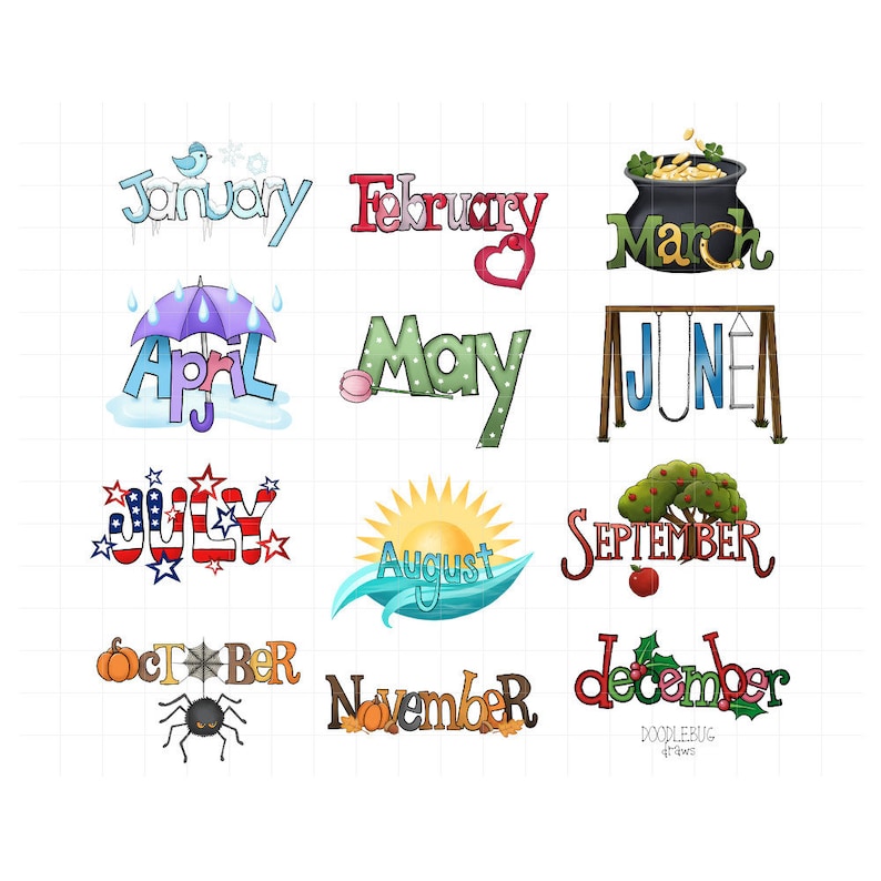 Month Name Digital Planner Stickers Monthly Calendar