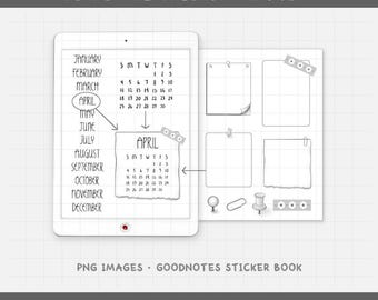 Perpetual Mini Calendar Digital Stickers – Reusable Monthly Calendar Builder (PNG Images, GoodNotes)