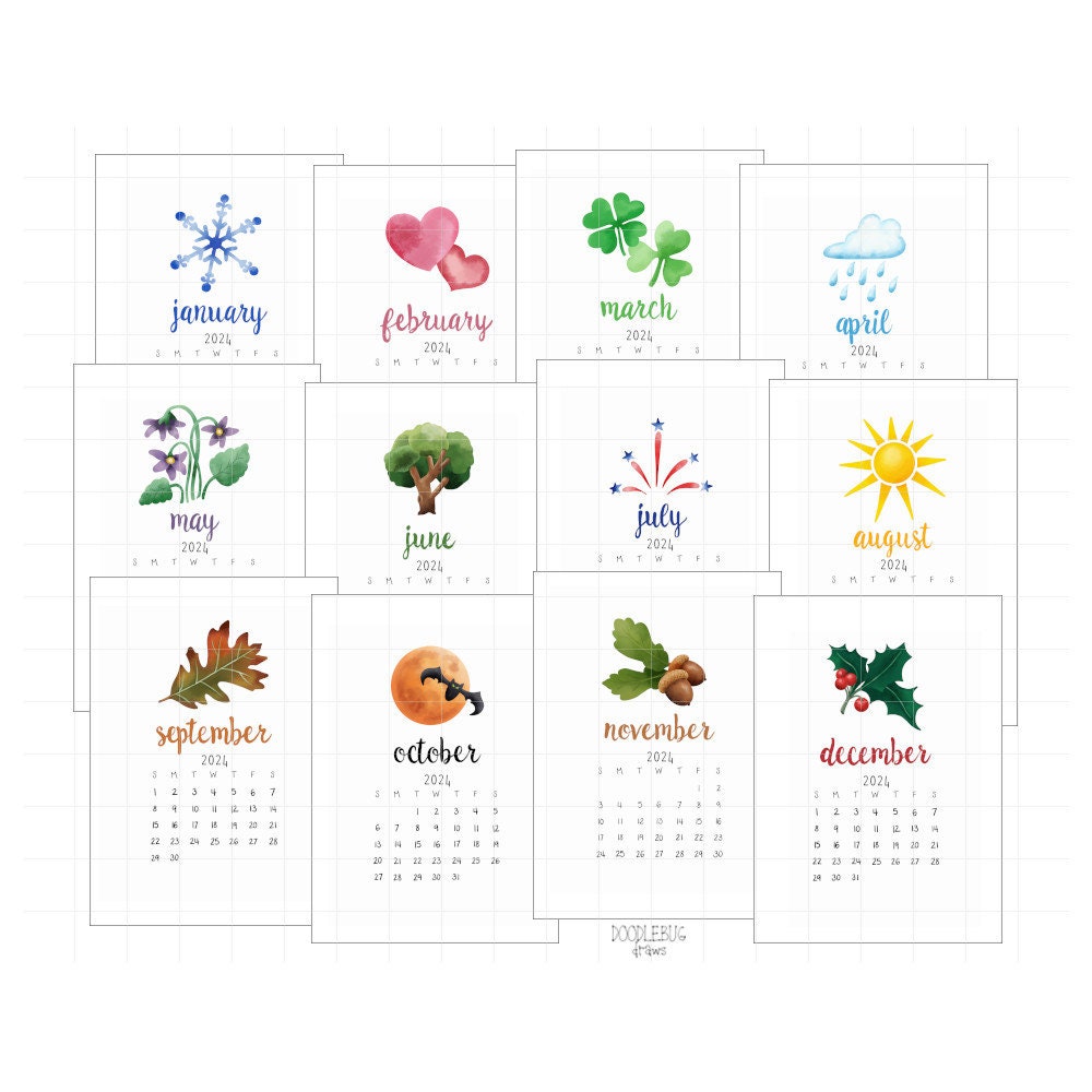 Mini Calendar Stickers 2024 - Vibrant Planner Stickers