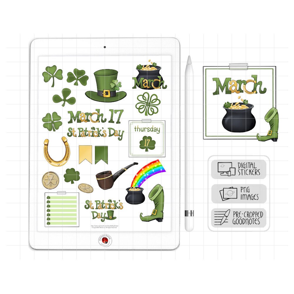 Digital Planner Label Stickers Sheet March 17 Digital Sticker St Patrick Lucky Day Transparent PNG Ireland Sticky Notes Download