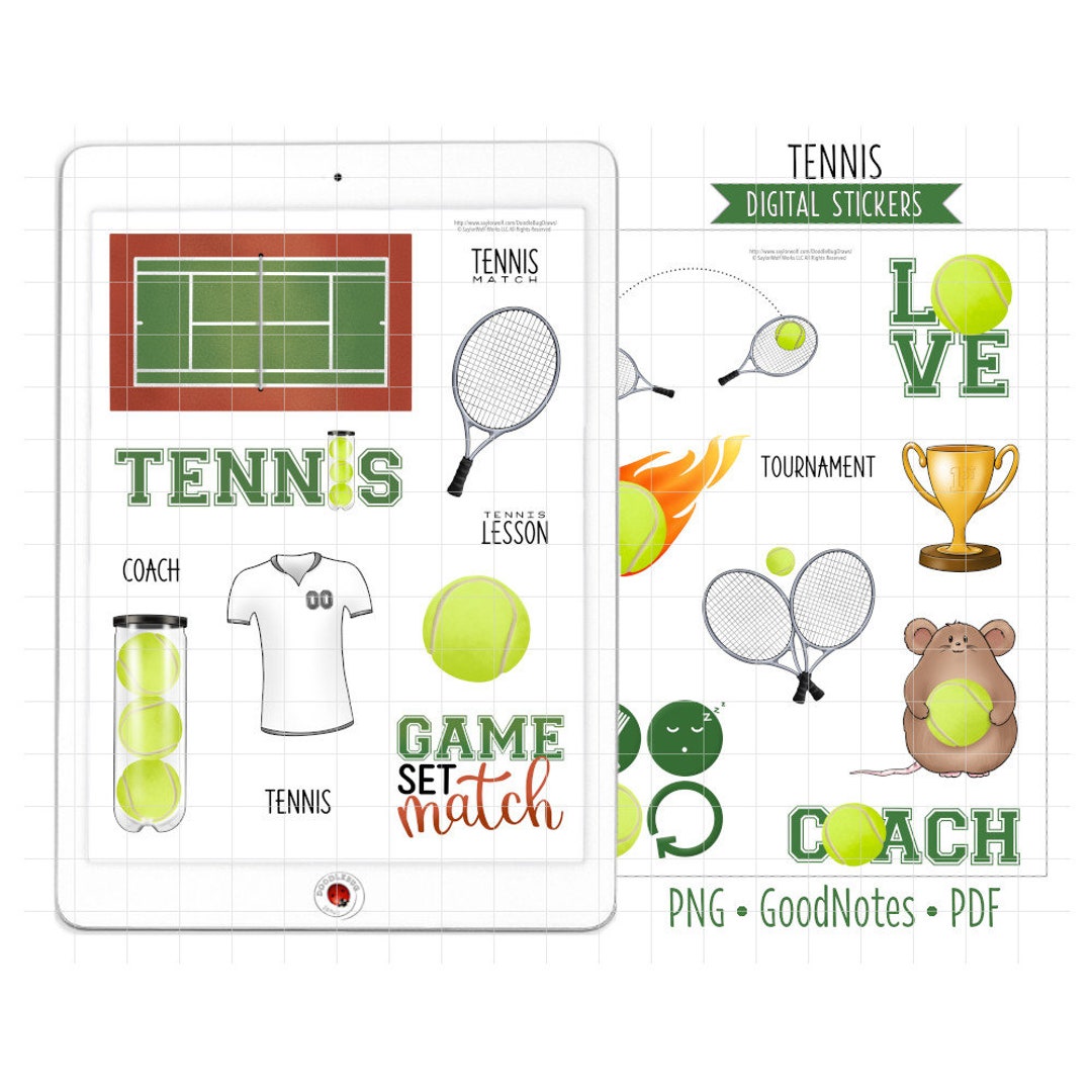 Tennis Racket Digital Stickers Tennis Digital Planner Stickers, Goodnotes Stickers, Pre-cropped PNG ...